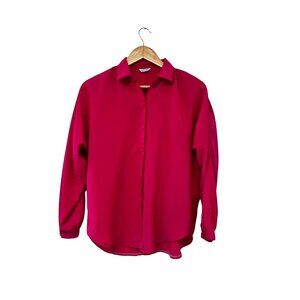 Vintage Womens Classic Fit Button-Up Long Sleeve Fuchsia Barbiecore Silk Blend M